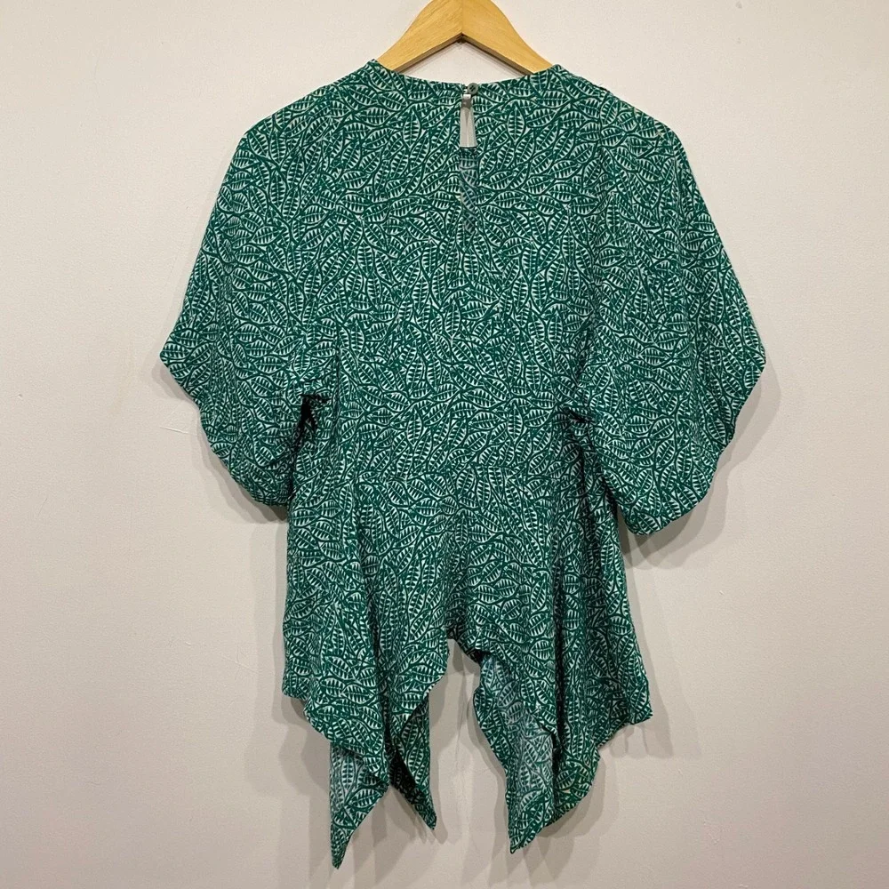 Rodebjer Andrea Green Leaf Print Draped Ruffle Blouse Top Womens XS Viscose
